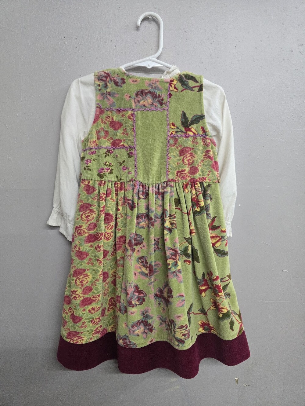 Vintage Cornelloki Green Velvet Floral Dress - Picture 5 of 11